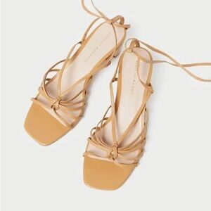 Loeffler Randall Lola Ankle Tie Strappy Honey Nude Sandal Heels Size 7.5B